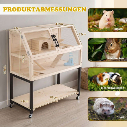 Cage à hamster en bois à 2 niveaux avec fenêtres en acrylique