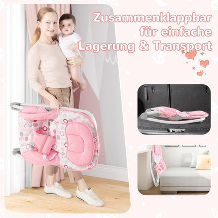 2 in 1 Babywippe, faltbar, tragbar, Babyschaukel mit 3-stufig verstellbarer Rückenlehne, Rosa