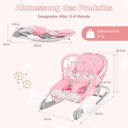 2 in 1 Babywippe, faltbar, tragbar, Babyschaukel mit 3-stufig verstellbarer Rückenlehne, Rosa