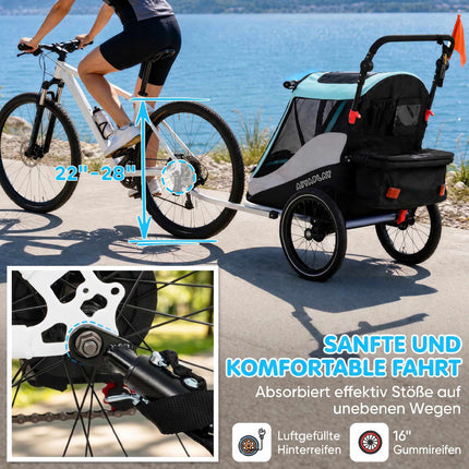 2-in-1 Fahrradanhänger und Kinderwagen, faltbar, 16-Zoll-Luftreifen