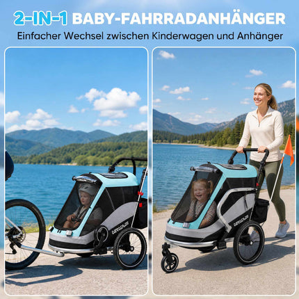 2-in-1 Fahrradanhänger und Kinderwagen, faltbar, 16-Zoll-Luftreifen