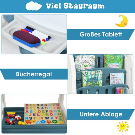 Chevalet d'art pour enfants 2 en 1, tableau magnétique double face bleu