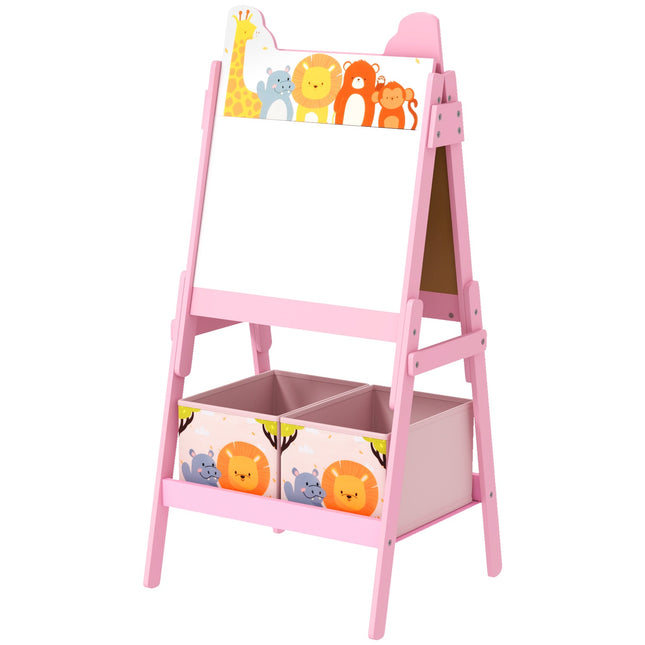 Tableau noir pour enfants 2 en 1, chevalet pour enfants double face, chevalet avec tableau noir, tableau blanc, boîtes de rangement, pour enfants de 3 à 8 ans, rose