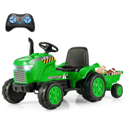 Tracteur électrique pour enfants 2 en 1 avec remorque et amp; Voiture jouet électrique télécommandée-vert