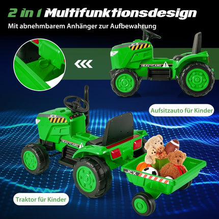 Tracteur électrique pour enfants 2 en 1 avec remorque et amp; Voiture jouet électrique télécommandée-vert