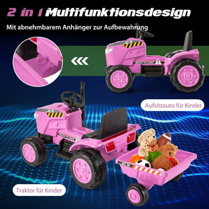Tracteur électrique pour enfants 2 en 1 avec remorque et amp; Voiture jouet électrique télécommandée rose