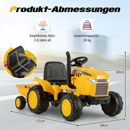 Tracteur électrique pour enfants 2 en 1 avec remorque et amp; Voiture jouet électrique télécommandée-jaune