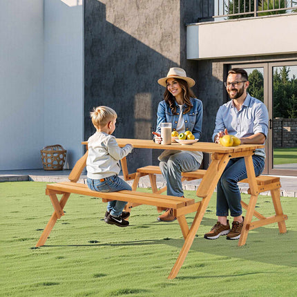 2-in-1 Convertible Picnic Table Set, Fir Wood, Umbrella Hole