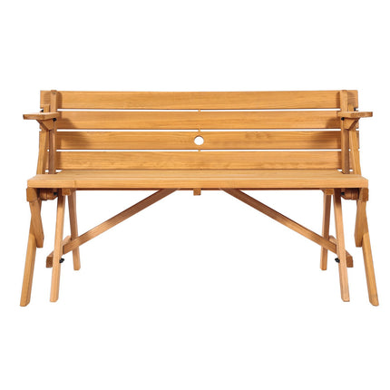 2-in-1 Convertible Picnic Table Set, Fir Wood, Umbrella Hole