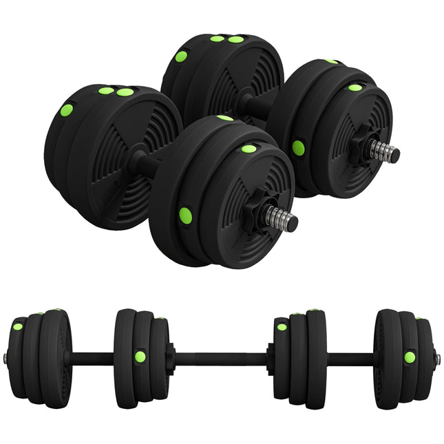2-in-1 Hantelset, verstellbar 25 kg, rutschfest, Schwarz/Grün