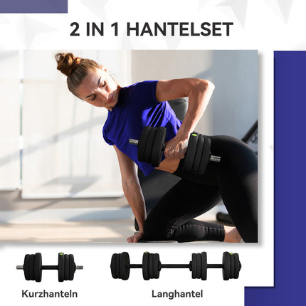 Ensemble d'haltères 2 en 1, barre et haltères, 20 kg, antidérapant
