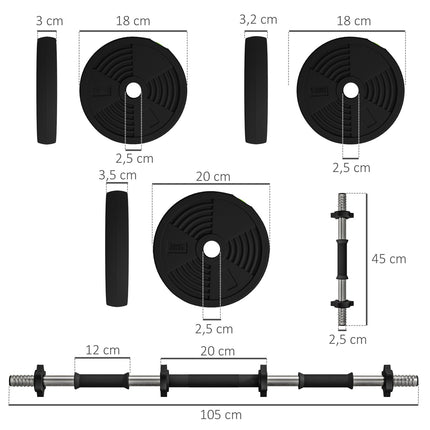 Ensemble d'haltères 2 en 1, barre et haltères, 20 kg, antidérapant