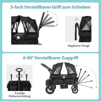 2-in-1 faltbarer Geschwisterwagen mit verstellbarem Griff, Schwarz