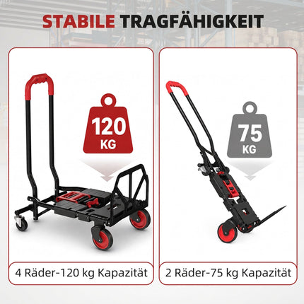 2-in-1 Folding Hand Truck and Platform Cart, Steel, 120 kg Load, Swivel Wheels