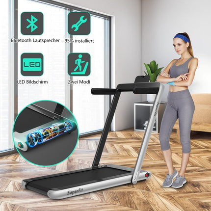 Tapis de course pliant 2 en 1 Tapis de course électrique portable 2,25 CV Argent