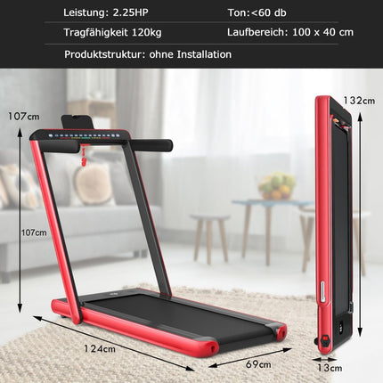 2-in-1-Klapplaufband mit Dual-LED-Anzeige, Rot