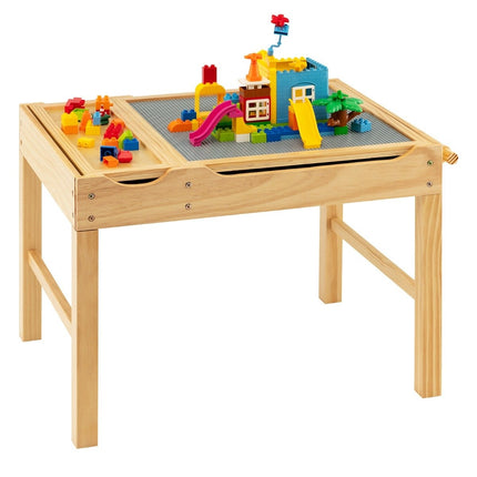 Table 2 en 1 en pin pour enfants avec plateau réversible et rangement