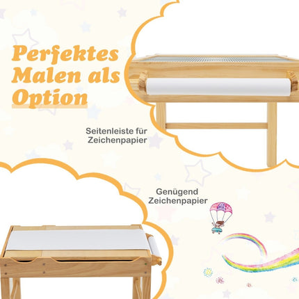 Table 2 en 1 en pin pour enfants avec plateau réversible et rangement