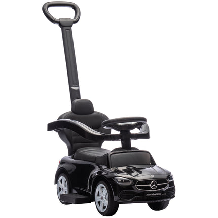 Voiture électrique 2 en 1 pour enfants avec poignée de poussée, noire