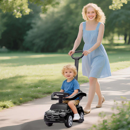 Voiture électrique 2 en 1 pour enfants avec poignée de poussée, noire