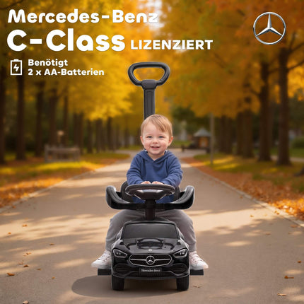 Voiture électrique 2 en 1 pour enfants avec poignée de poussée, noire