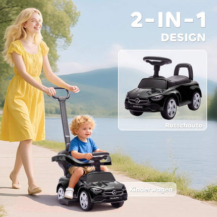 Voiture électrique 2 en 1 pour enfants avec poignée de poussée, noire