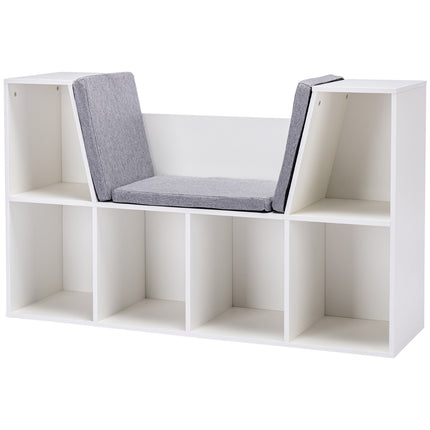 Étagère de rangement et banc 2 en 1 pour enfants avec coussin, blanc/gris