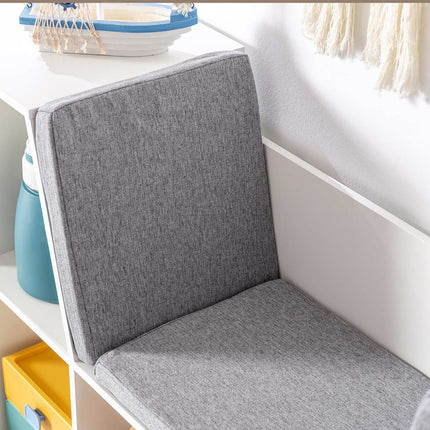 Étagère de rangement et banc 2 en 1 pour enfants avec coussin, blanc/gris