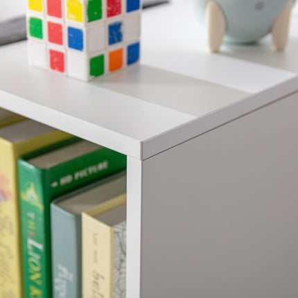 Étagère de rangement et banc 2 en 1 pour enfants avec coussin, blanc/gris