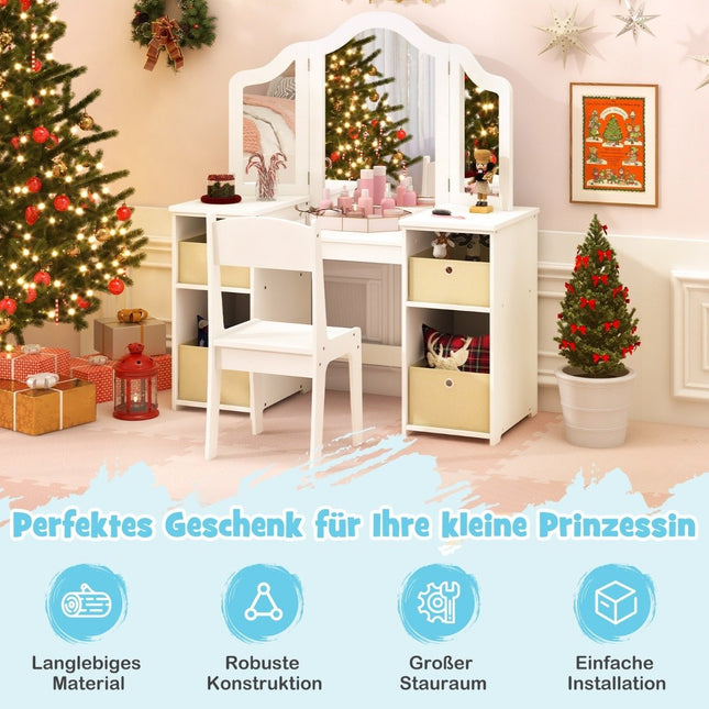 Coiffeuse 2 en 1 pour enfants avec miroir amovible et rangement