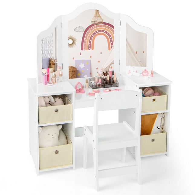 Coiffeuse 2 en 1 pour enfants avec miroir amovible et rangement
