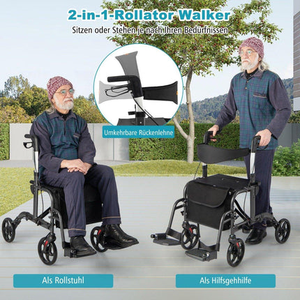 2-in-1 leichter Rollator & Rollstuhl, höhenverstellbar