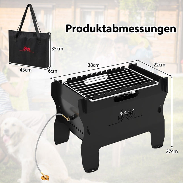 Barbecue portable 2 en 1 au charbon et au gaz avec grille en acier inoxydable
