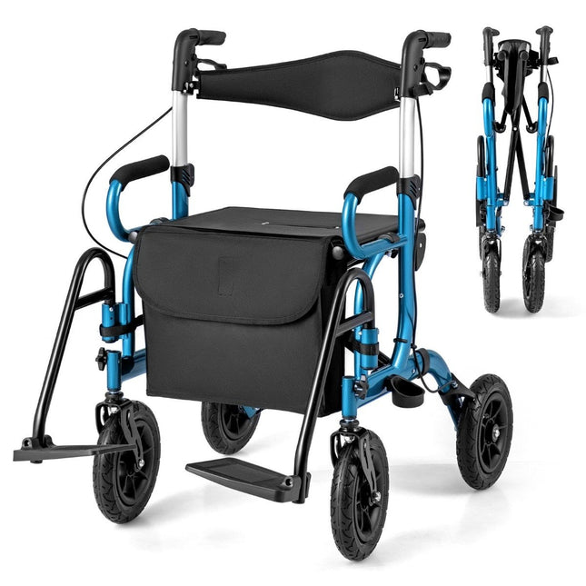 Déambulateur et fauteuil roulant 2 en 1, pneumatiques, pliable