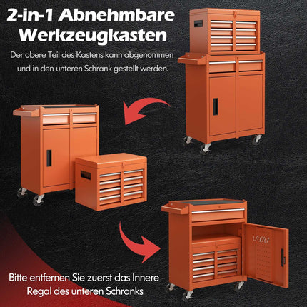 Coffre à outils roulant 2 en 1, 5 tiroirs, capacité de 100 kg