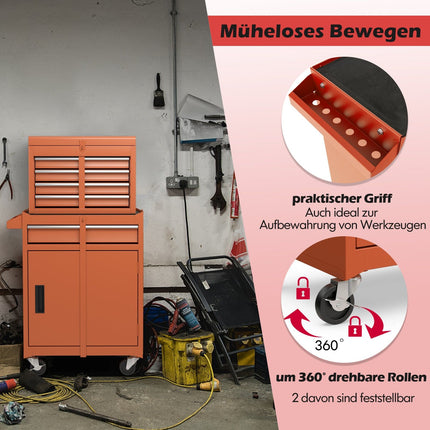 Coffre à outils roulant 2 en 1, 5 tiroirs, capacité de 100 kg