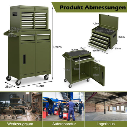 2-in-1 Rollender Werkzeugkasten mit 5 Schubladen, 100 kg Tragkraft