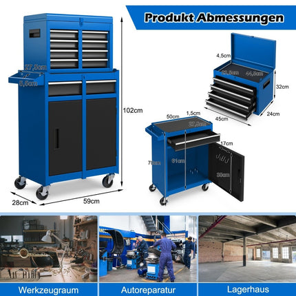 2-in-1 Rollender Werkzeugkasten mit 5 Schubladen, 100 kg Tragkraft
