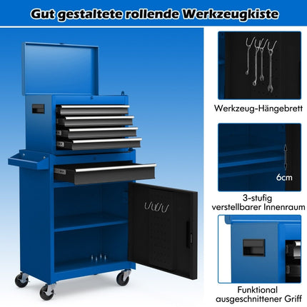 2-in-1 Rollender Werkzeugkasten mit 5 Schubladen, 100 kg Tragkraft