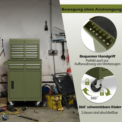 2-in-1 Rollender Werkzeugkasten mit 5 Schubladen, 100 kg Tragkraft