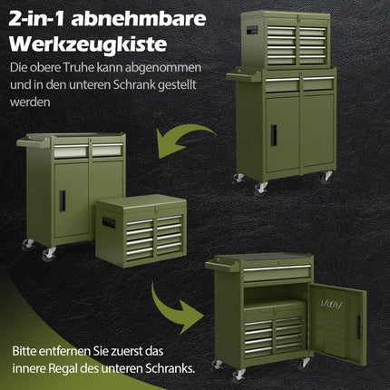 2-in-1 Rollender Werkzeugkasten mit 5 Schubladen, 100 kg Tragkraft