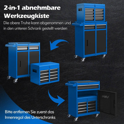 2-in-1 Rollender Werkzeugkasten mit 5 Schubladen, 100 kg Tragkraft