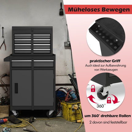 Coffre à outils 2 en 1 avec 5 tiroirs et roulettes verrouillables