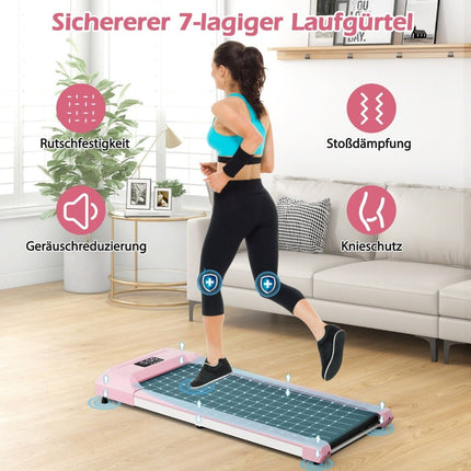 2-in-1 Laufband unter dem Schreibtisch, Walking-Pad mit LED-Anzeige, 122 x 53 x 15 cm, Rosa