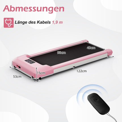 2-in-1 Laufband unter dem Schreibtisch, Walking-Pad mit LED-Anzeige, 122 x 53 x 15 cm, Rosa