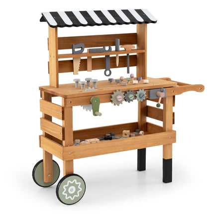 Chariot et établi en bois 2 en 1 pour enfants avec outils