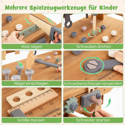 Chariot et établi en bois 2 en 1 pour enfants avec outils