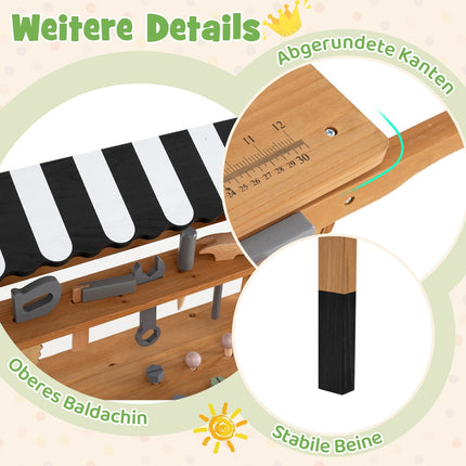Chariot et établi en bois 2 en 1 pour enfants avec outils