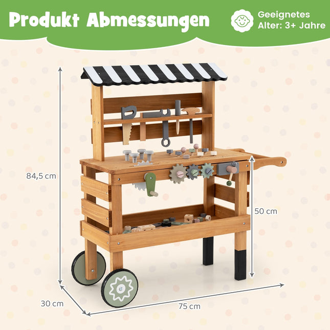 Chariot et établi en bois 2 en 1 pour enfants avec outils