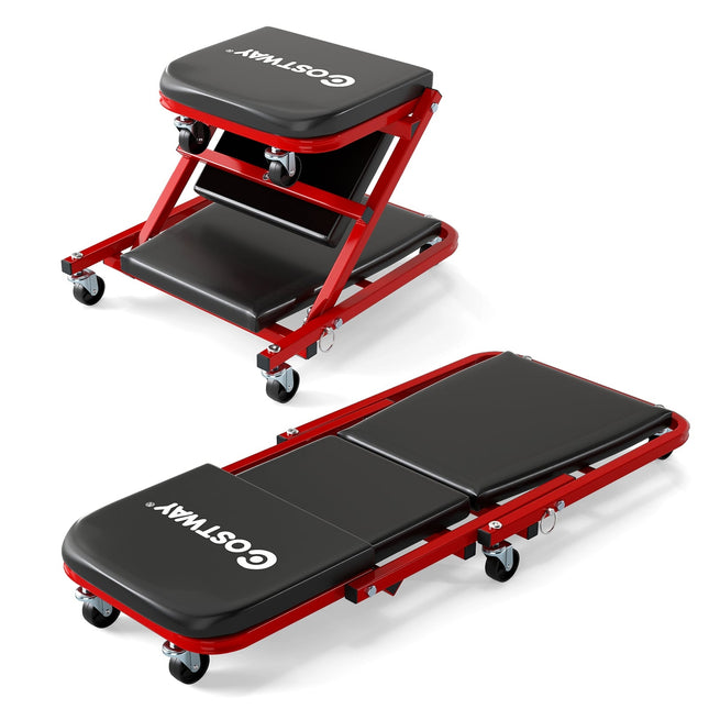 2-in-1 Werkstattliege/-sitz, 150 kg Tragkraft, Schwarz